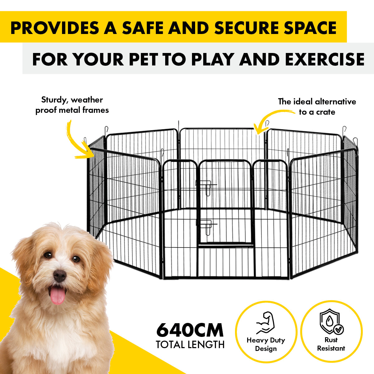 Pet Basic 8 Panel Pet Playpen Exercise Enclosure Cage Puppy Dog 80cm x 80cm