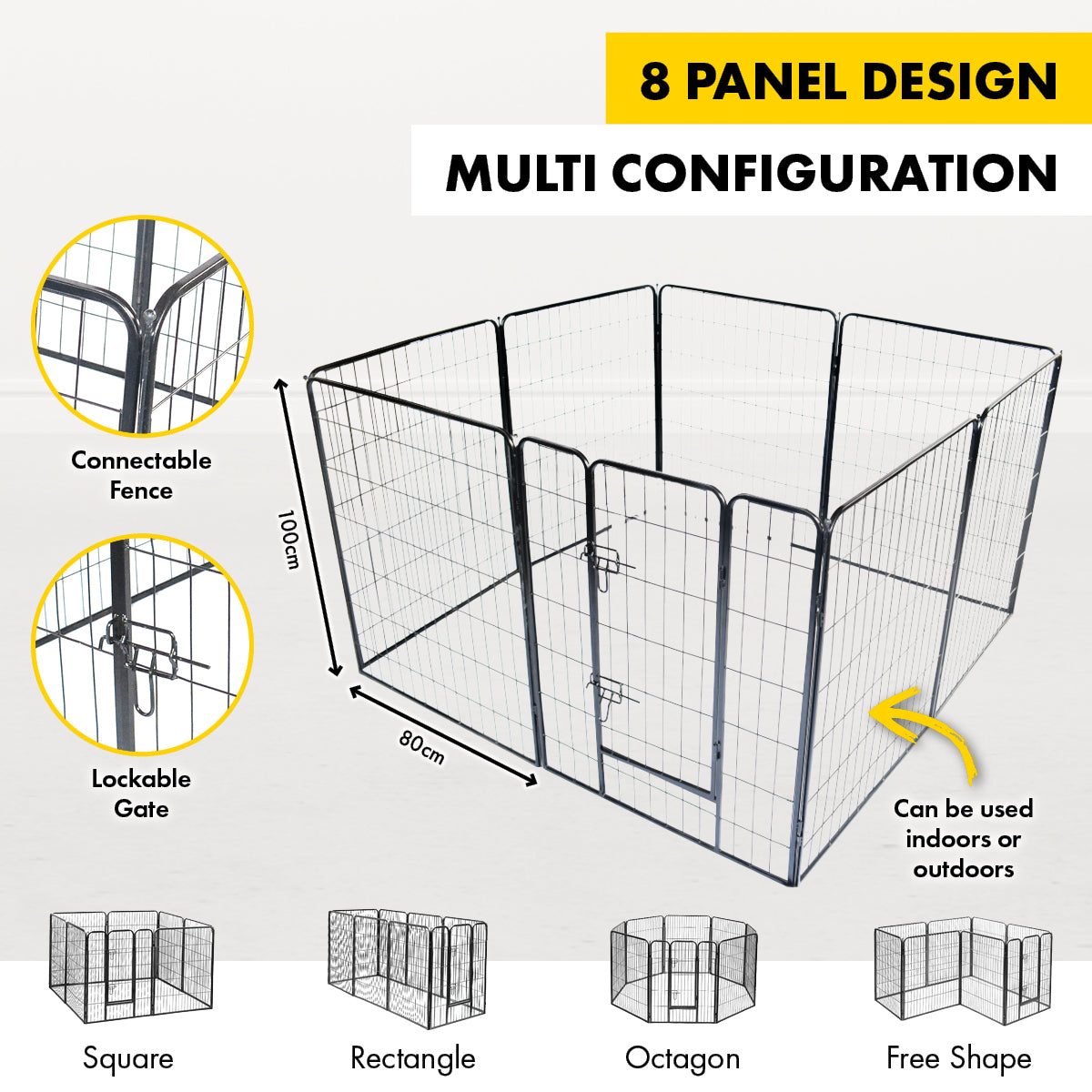 Pet Basic 8 Panel Pet Playpen Exercise Enclosure Cage Puppy Dog 80cm x 100cm