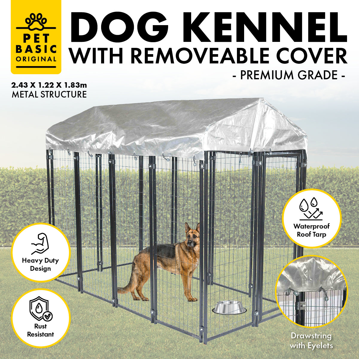 Pet Basic 1.83 x 2.43 x 1.22m Dog Kennel Enclosure Waterproof Lockable Gate