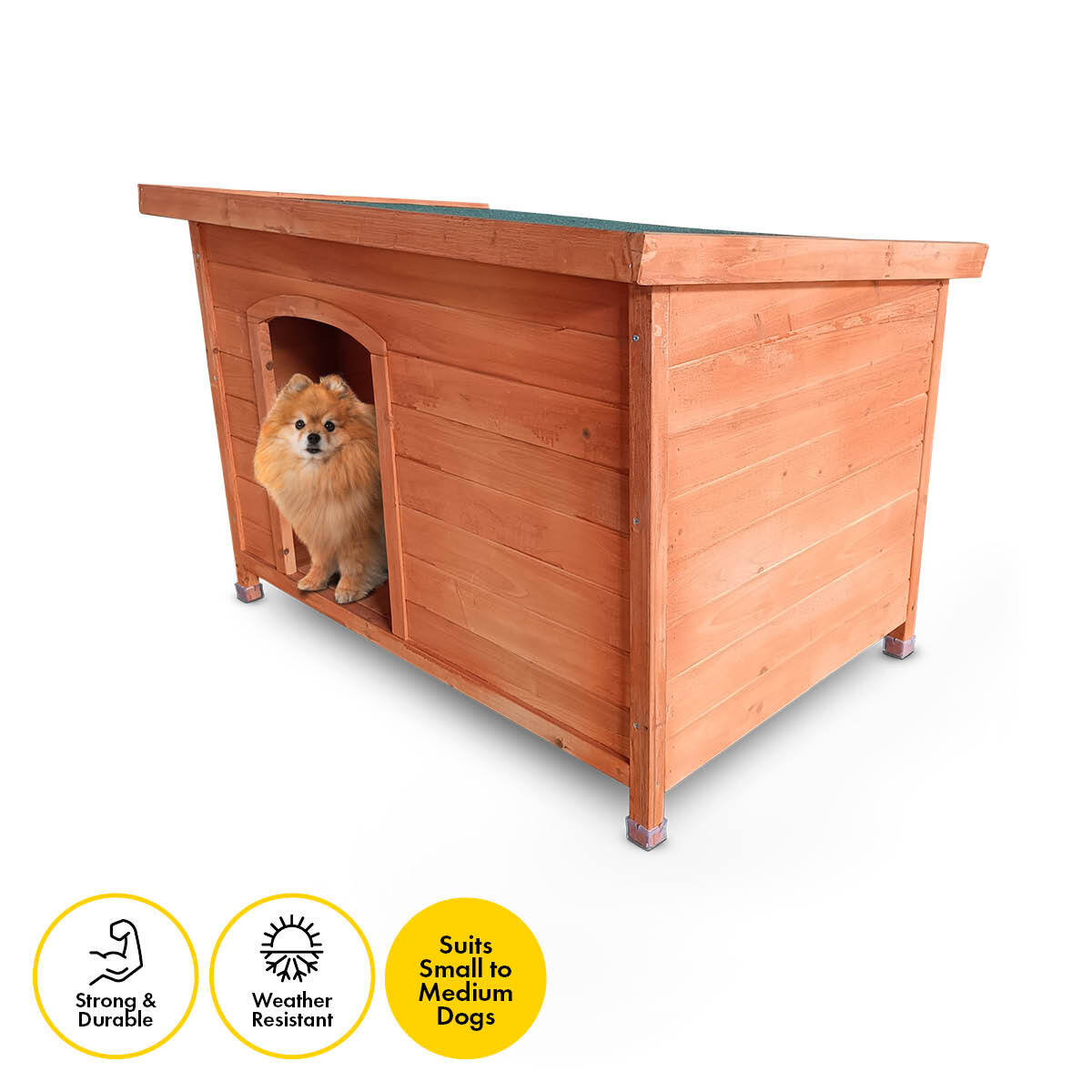 Pet Basic Dog Kennel Weather Resistant Timber Elevated Lift Top Roof 116cm