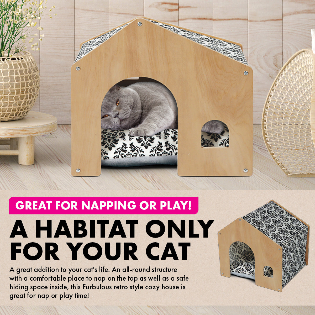 Pet Basic Chimney Cozy Cat House Waterproof Mattress 52 x 47cm x 50cm