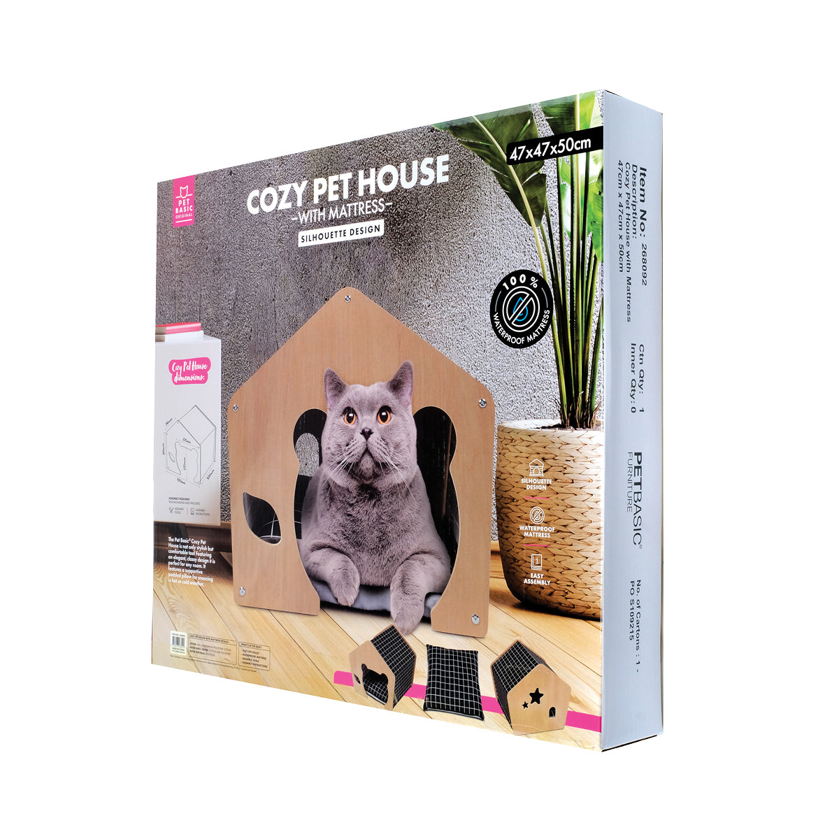 Pet Basic Cat Silhouette Cozy House Waterproof Mattress 47 x 47 x 50cm