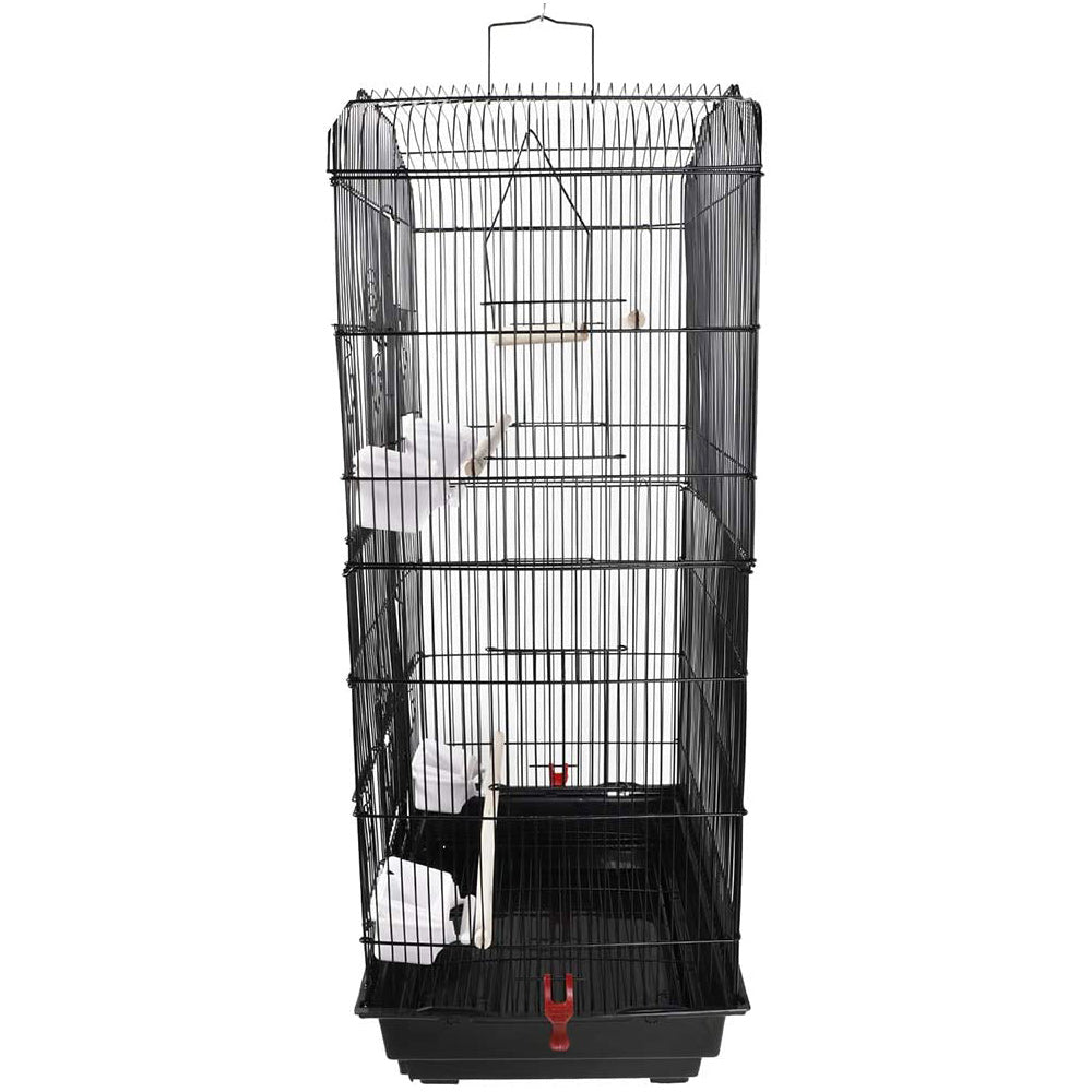 92cm Large Portable Wire Bird Cage Birdcage  Parrot Cage Wooden Stand Pole Feeding Cup Black