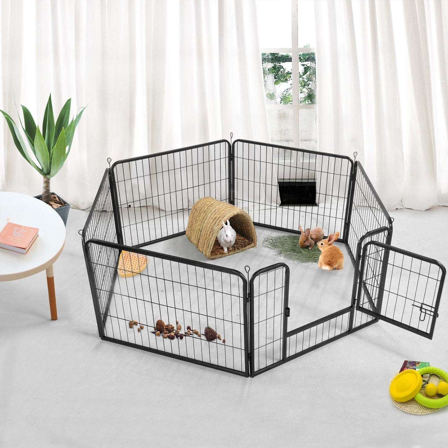 6 and 8-Panel Pet Playpen Exercise Cage - Portable Fence for Dogs, Cats, Puppies, and Bunnies