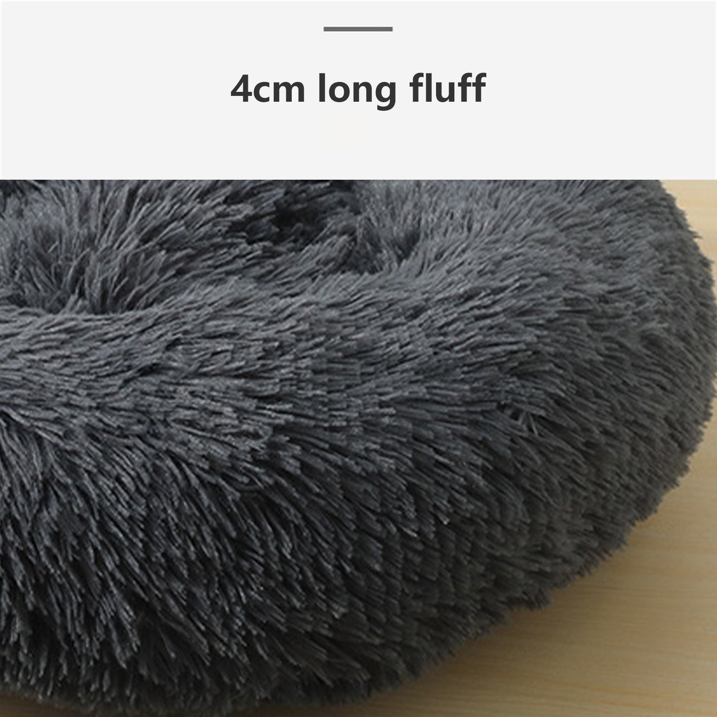 Dog Pet Cat Calming Bed Warm Plush Round  Nest Comfy Sleeping Bed Dark Grey 90cm