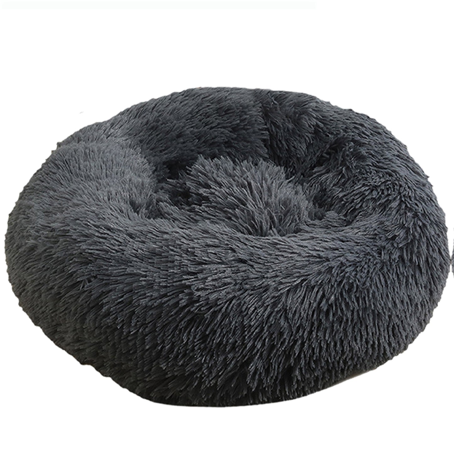 Dog Pet Cat Calming Bed Warm Plush Round  Nest Comfy Sleeping Bed Dark Grey 90cm