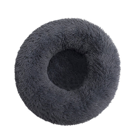 Dog or Cat Round Plush Calming Bed - Dark Grey 70cm or 90cm