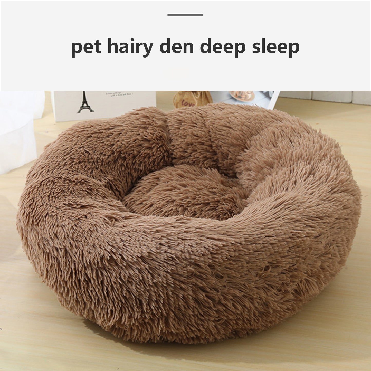 Pet Dog Bedding Warm Plush Round Comfortable Dog Nest Light Coffee Large 90cm