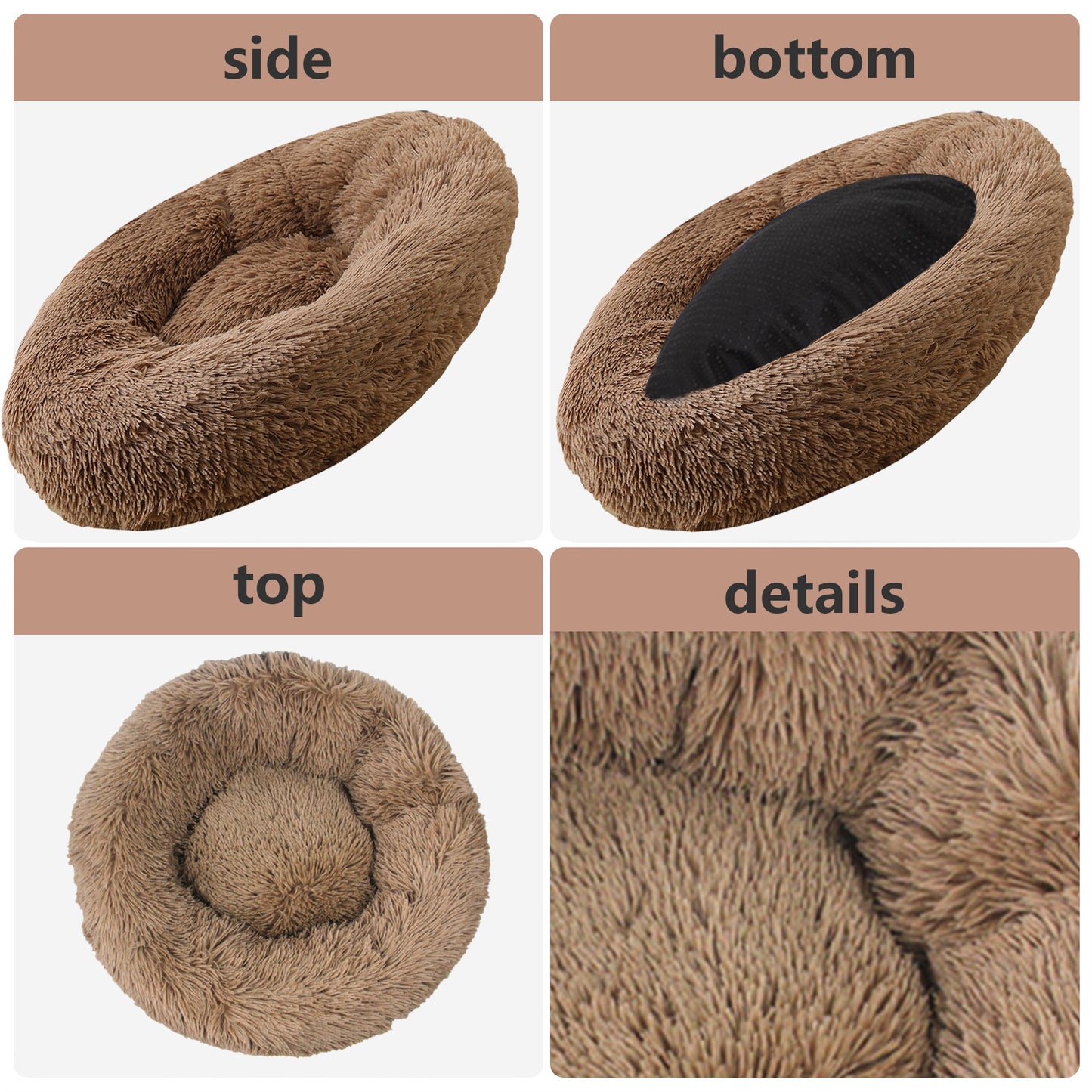 Pet Dog Bedding Warm Plush Round Comfortable Dog Nest Light Coffee Large 90cm