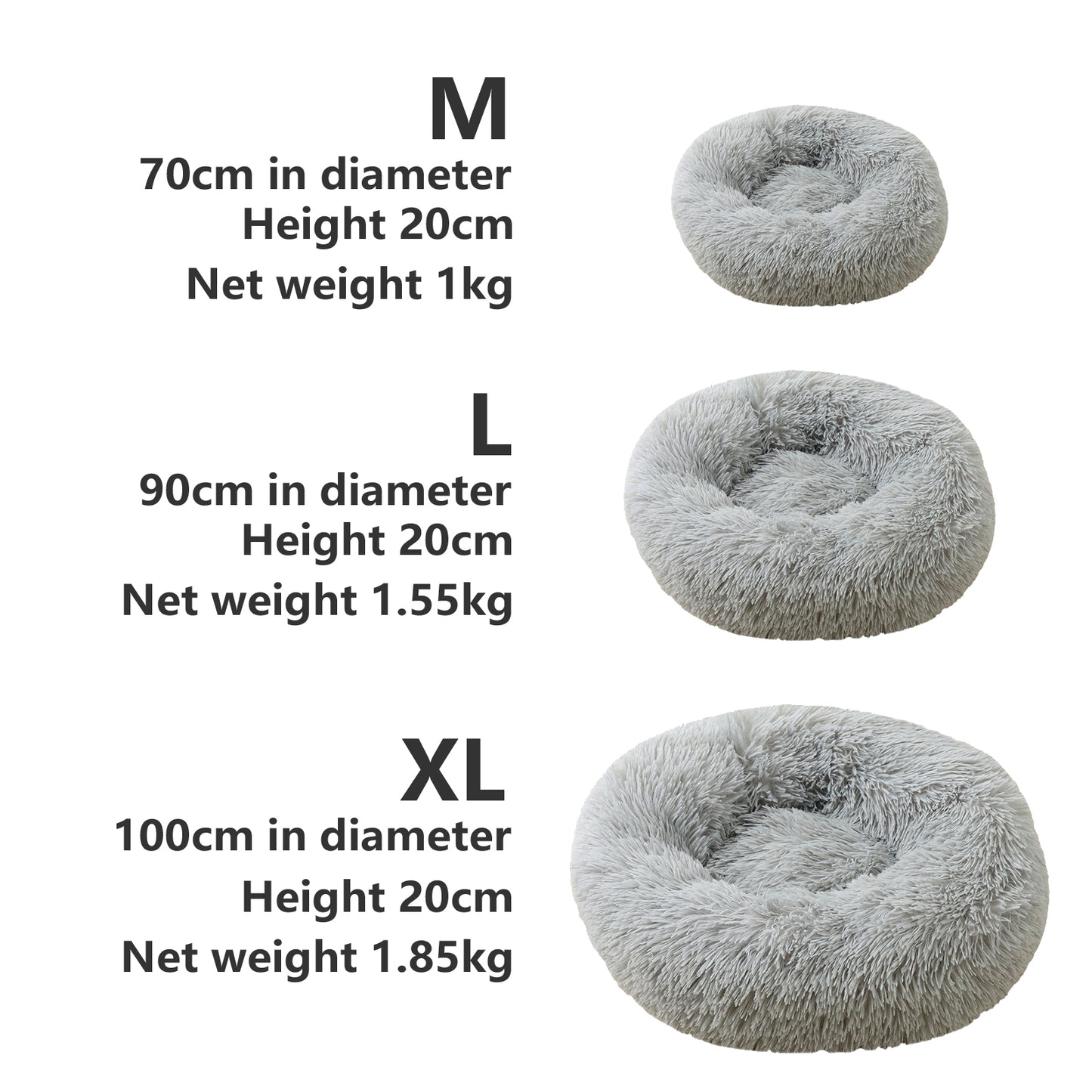 Pet Dog Bed Bedding Warm Plush Round Comfortable Dog Nest Light Grey M 70cm