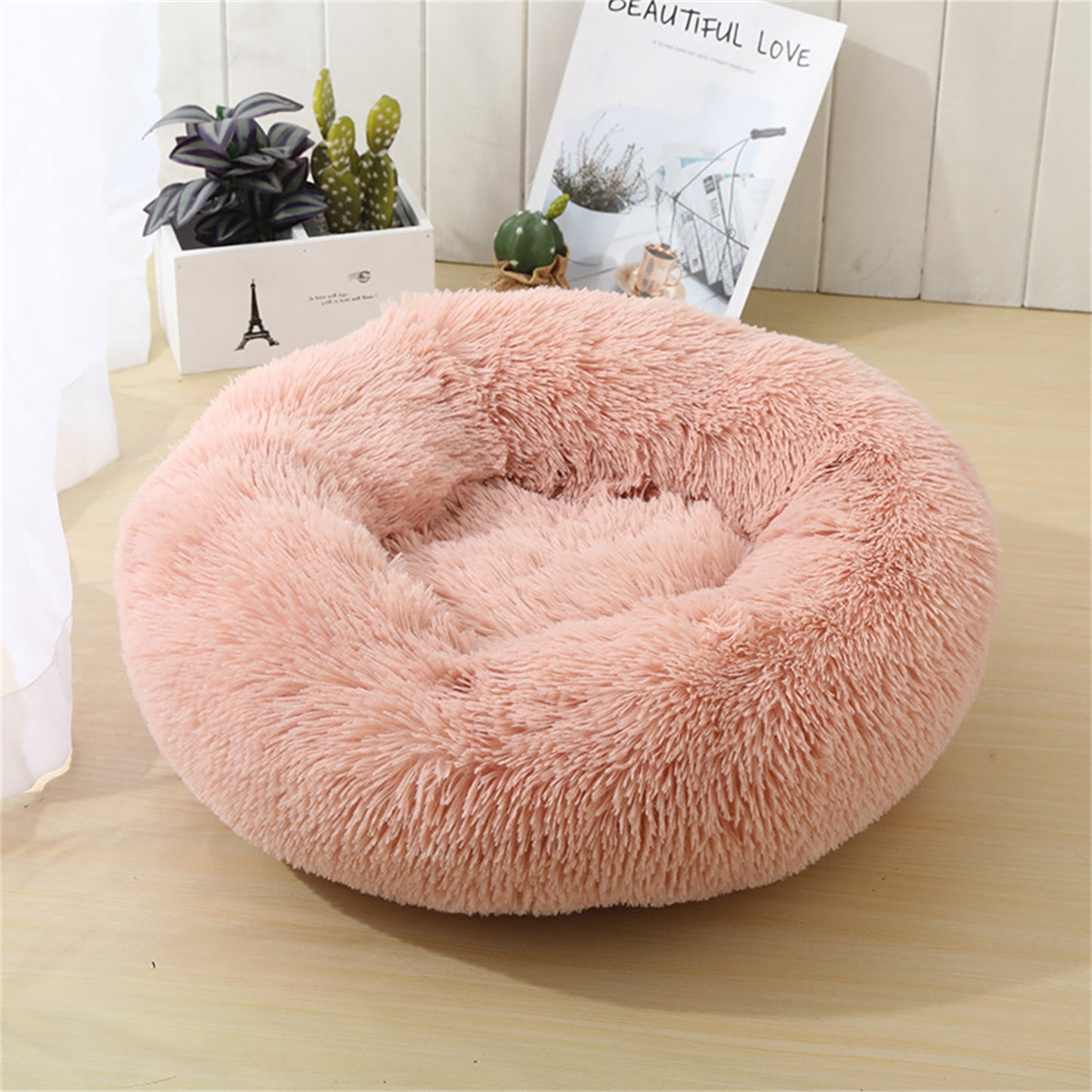 Pet Dog Bedding Warm Plush Round Comfortable Nest Comfy Sleeping kennel Pink Large 90cm