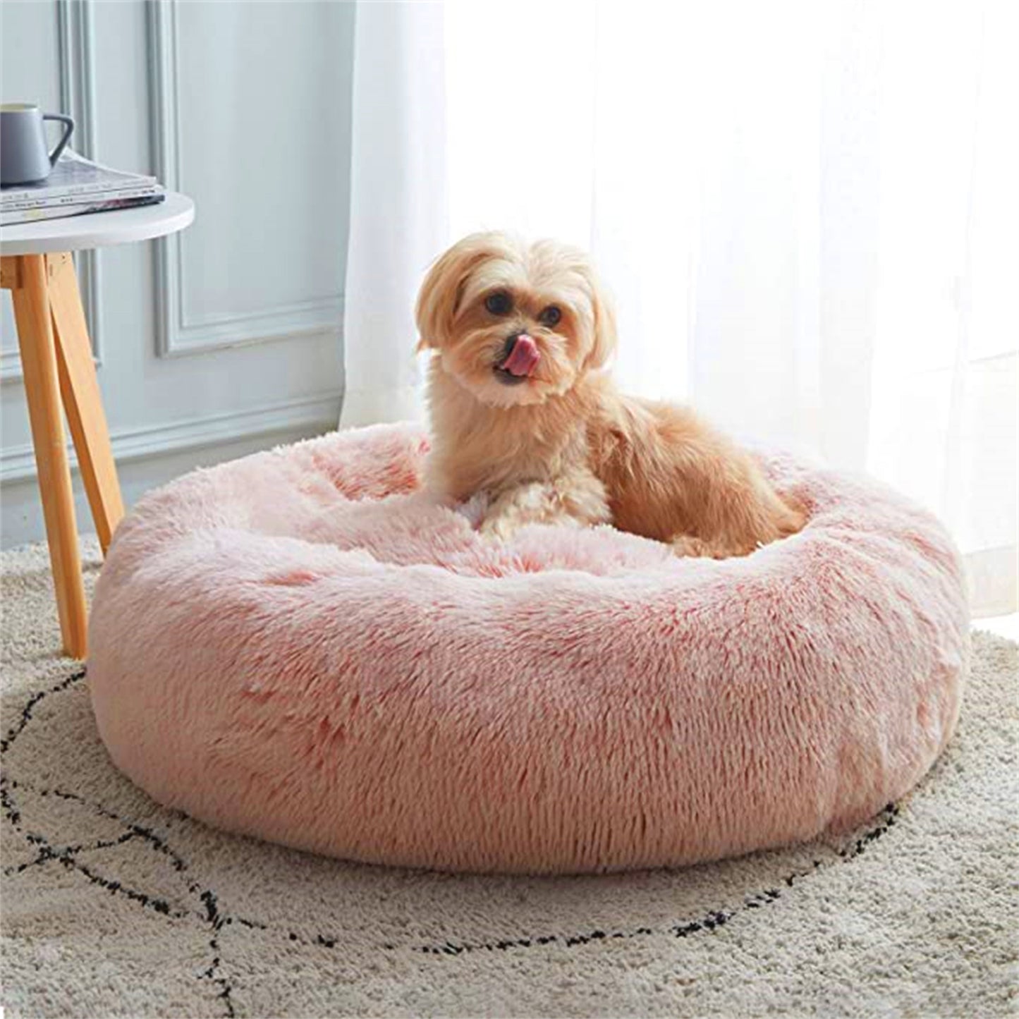 Pet Dog Bedding Warm Plush Round Comfortable Nest Comfy Sleeping kennel Pink Large 90cm