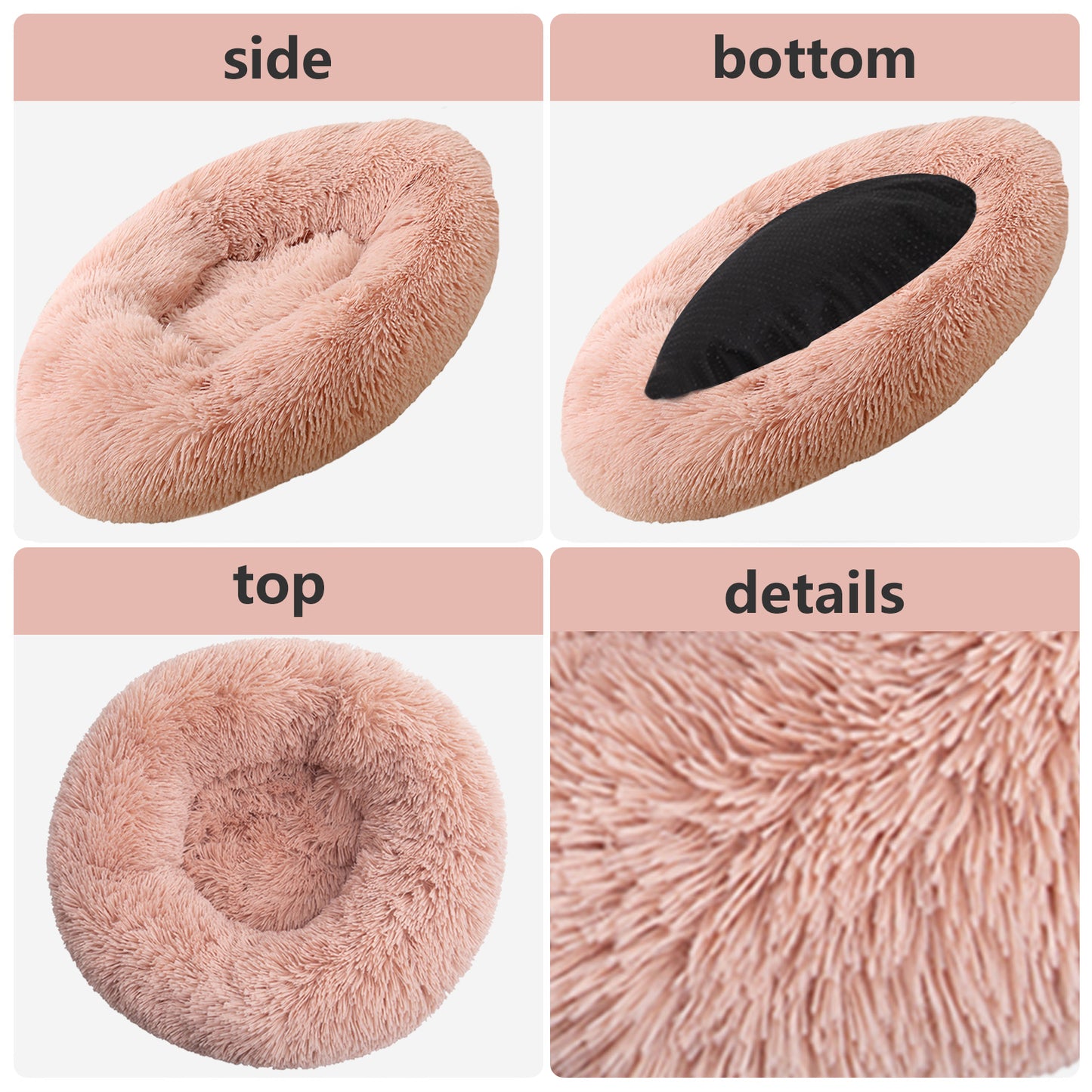 Pet Dog Bedding Warm Plush Round Comfortable Nest Comfy Sleep kennel Pink M 70cm