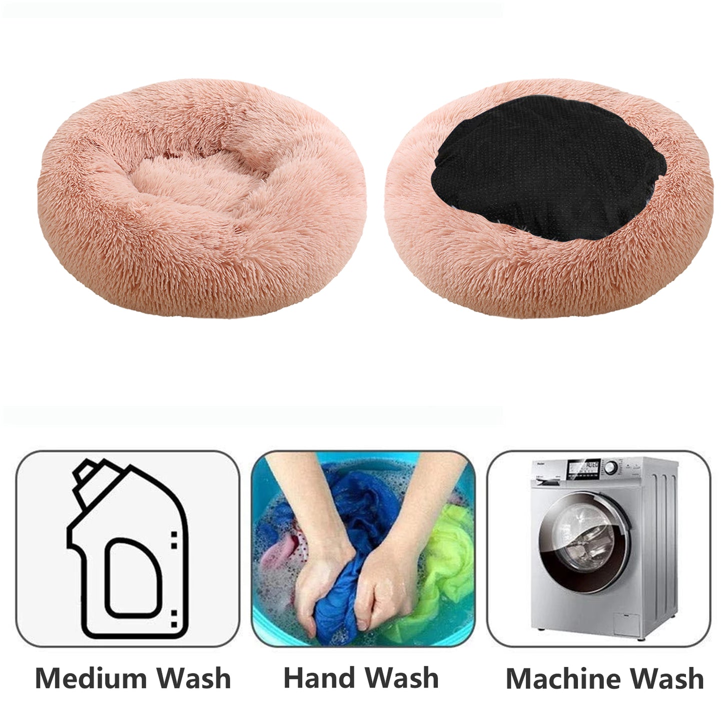 Pet Dog Bedding Warm Plush Round Comfortable Nest Comfy Sleep kennel Pink M 70cm