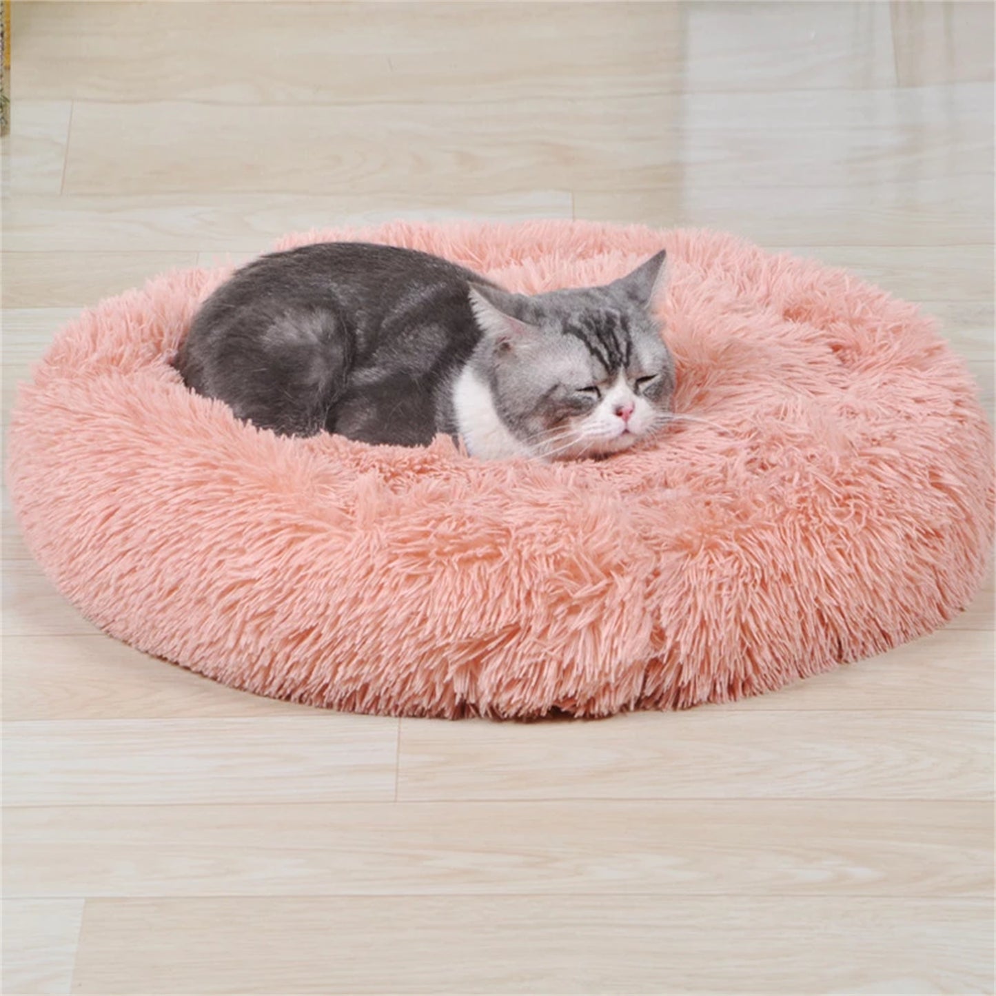 Pet Dog Bedding Warm Plush Round Comfortable Nest Comfy Sleep kennel Pink M 70cm