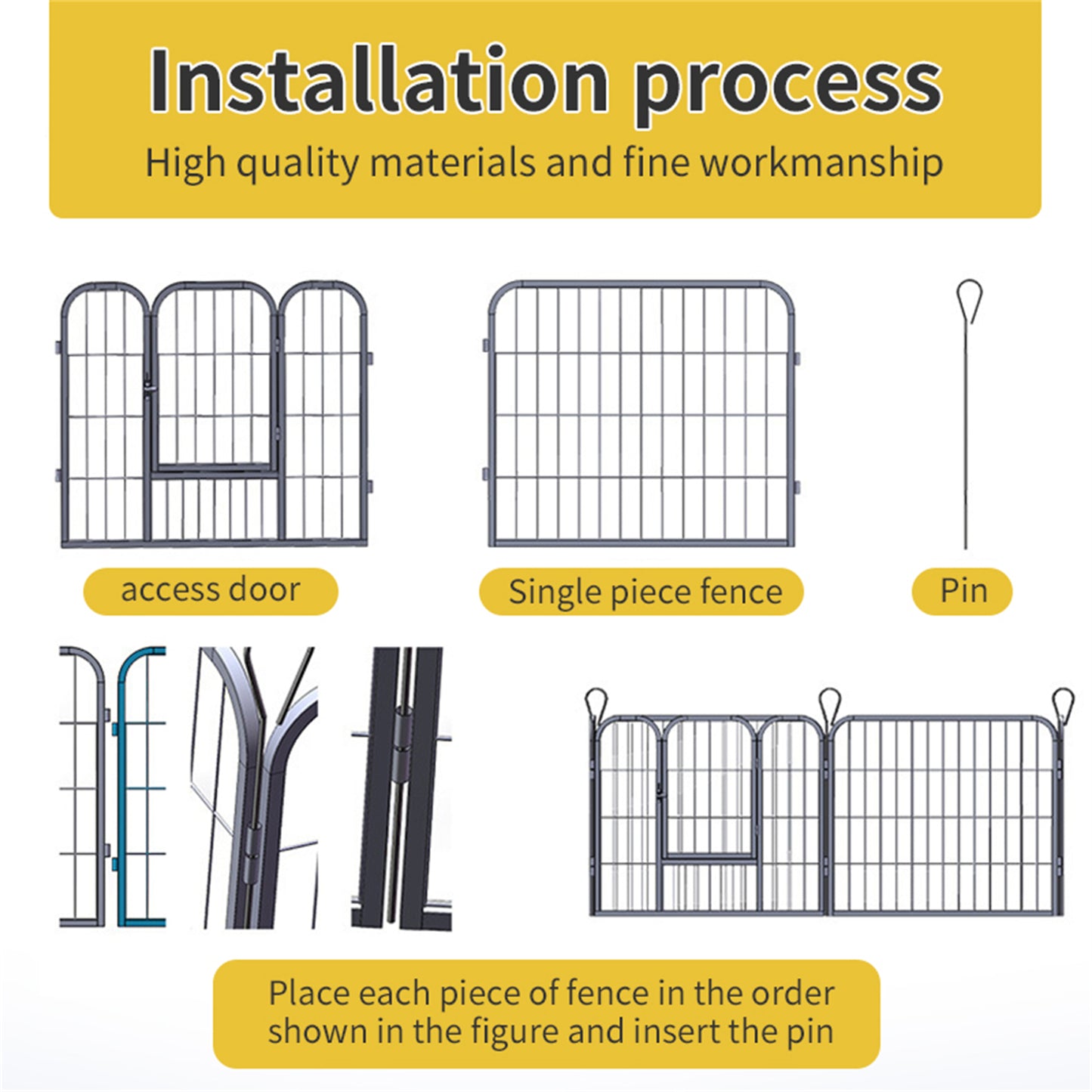 Heavy Duty Foldable Metal Dog Fence - 6 & 8 Panel Options (Black) | Comfortable Pet Playpen