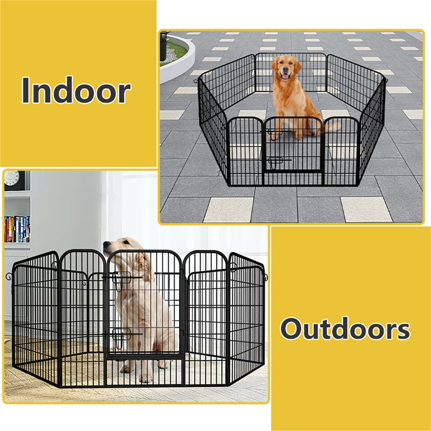 Heavy Duty Foldable Metal Dog Fence - 6 & 8 Panel Options (Black) | Comfortable Pet Playpen