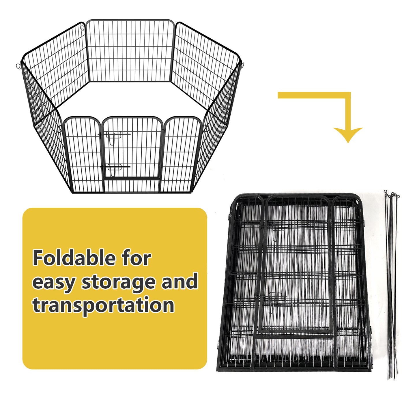 Heavy Duty Foldable Metal Dog Fence - 6 & 8 Panel Options (Black) | Comfortable Pet Playpen