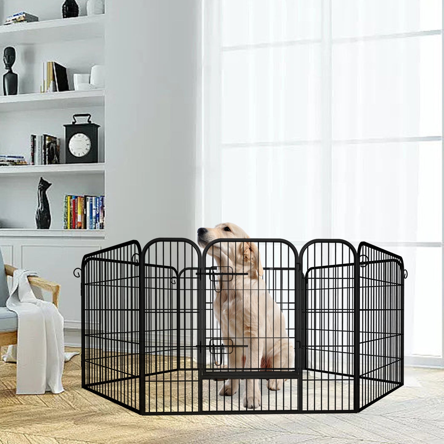 Heavy Duty Foldable Metal Dog Fence - 6 & 8 Panel Options (Black) | Comfortable Pet Playpen