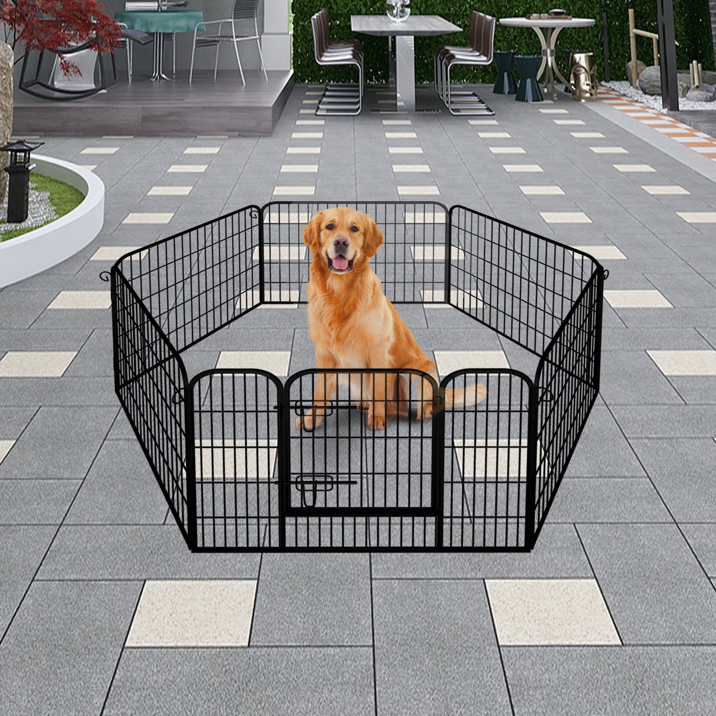 Heavy Duty Foldable Metal Dog Fence - 6 & 8 Panel Options (Black) | Comfortable Pet Playpen