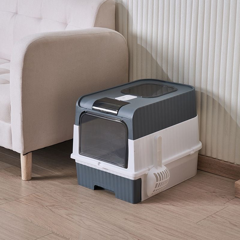 Grey Anti-Splashing Enclosed Cat Drawer Litter Box