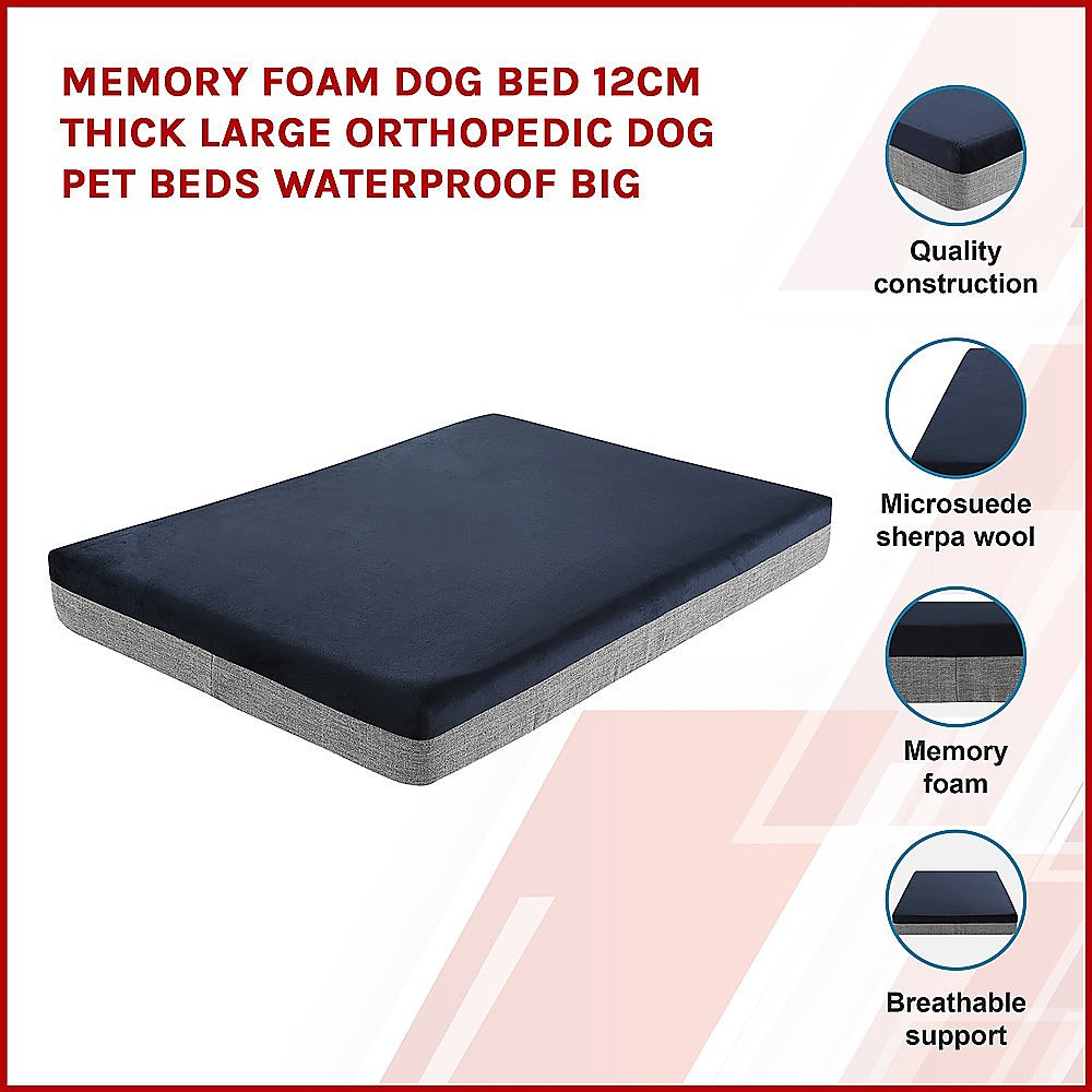 Memory Foam Dog Bed: 12CM and 15CM Thick Orthopedic Pet Beds, Waterproof and Large