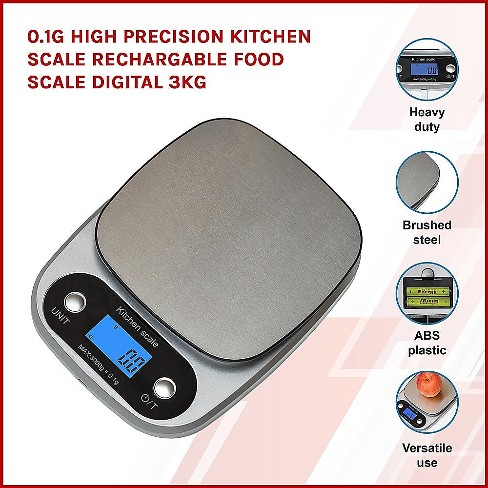 High Precision Kitchen Scale Rechargable Food Scale Digital 3KG