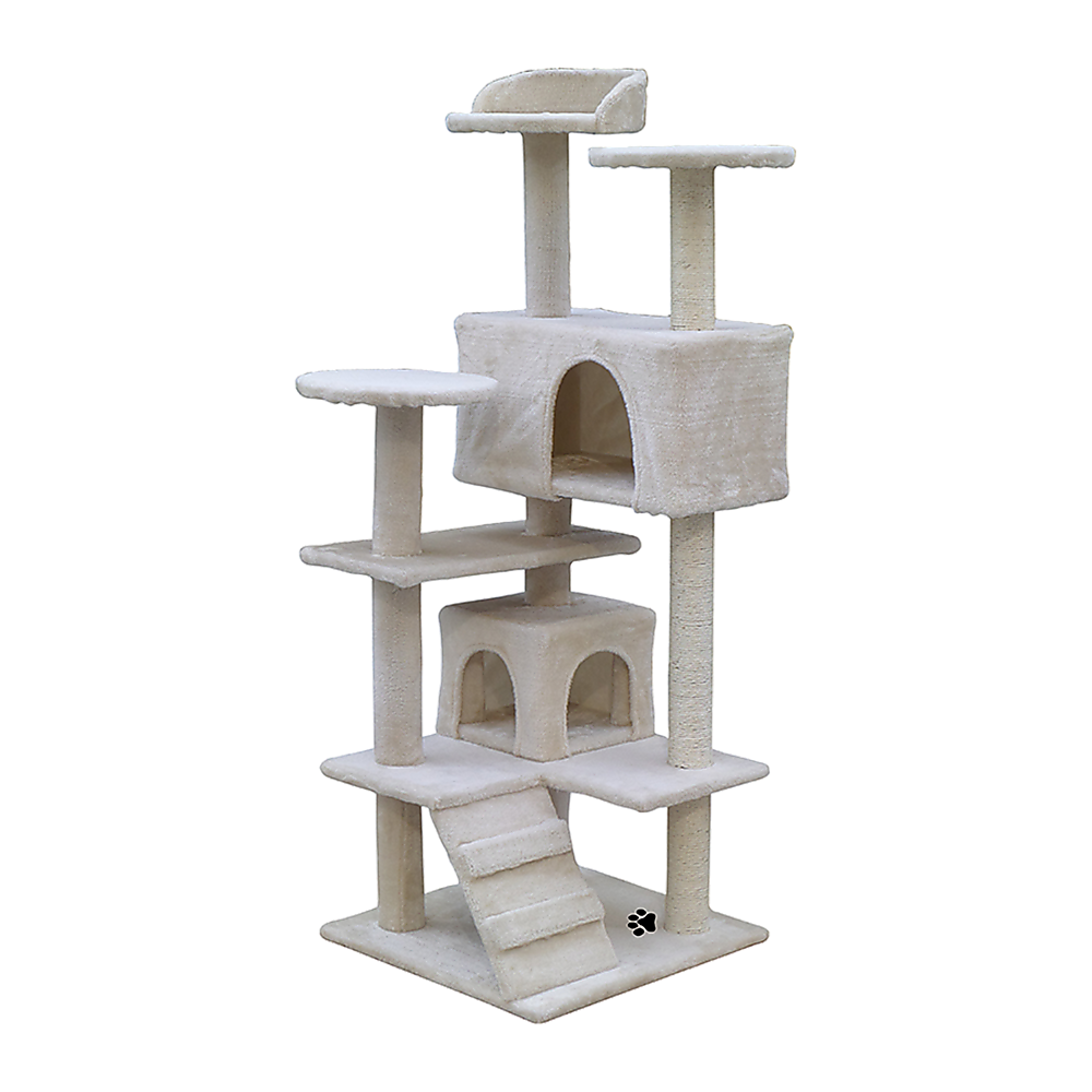 132cm Cat Tree Scratching Post Scratcher Tower Condo House Furniture Wood - Beige