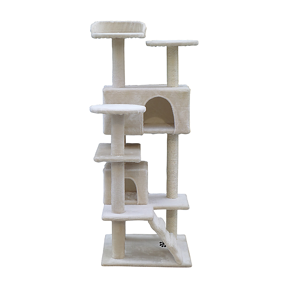 132cm Cat Tree Scratching Post Scratcher Tower Condo House Furniture Wood - Beige