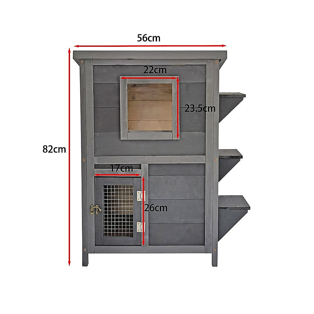 Cat House Weatherproof 2-Story Indoor Outdoor Wooden Shelter Bitumen Roof